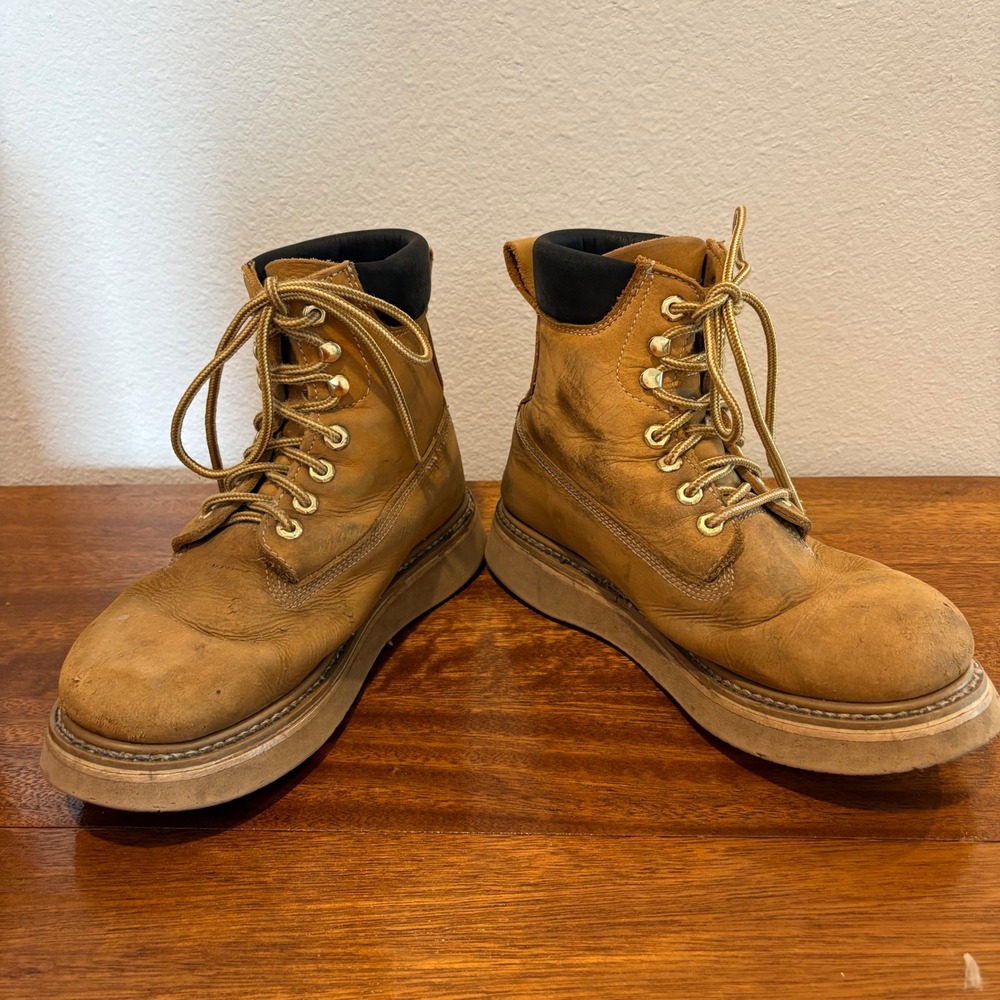 DieHard Work Boots Tan‎ Leather Lace Up Lace Up Cap Toe Mens Workwear Size 7.5 D